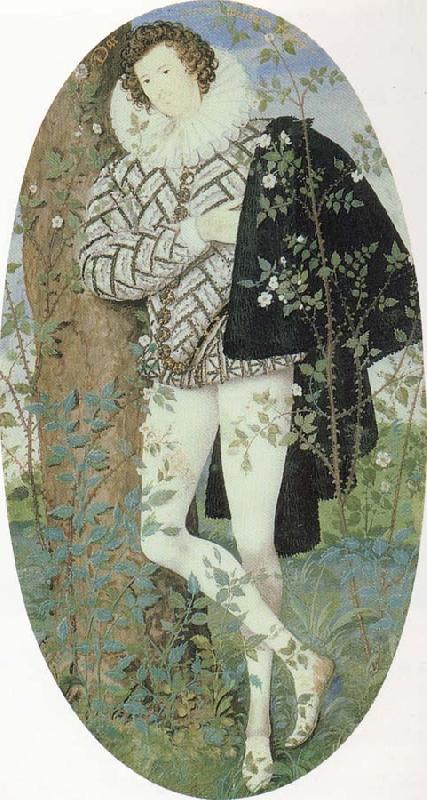 Nicholas Hilliard A Youth Leaning Against a Tree Among Roses